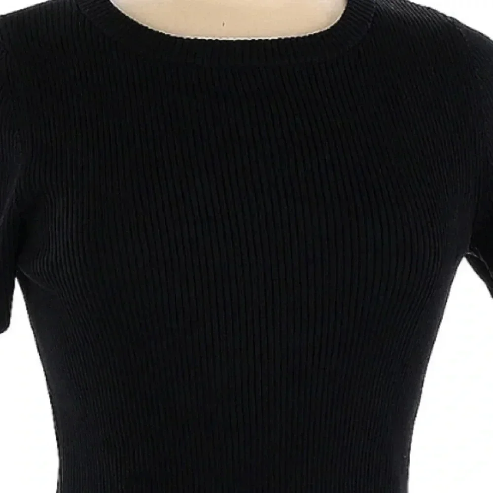 Donna Karan Black Ribbed Bodycon Sweater Midi Dress Women’s Size Medium M - Picture 2 of 7